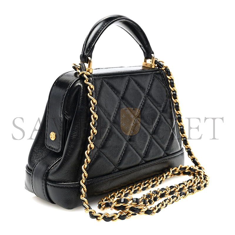 Ch*el shiny lambskin quilted mini cocodoc top handle bag black as4958 (18*12*7cm)